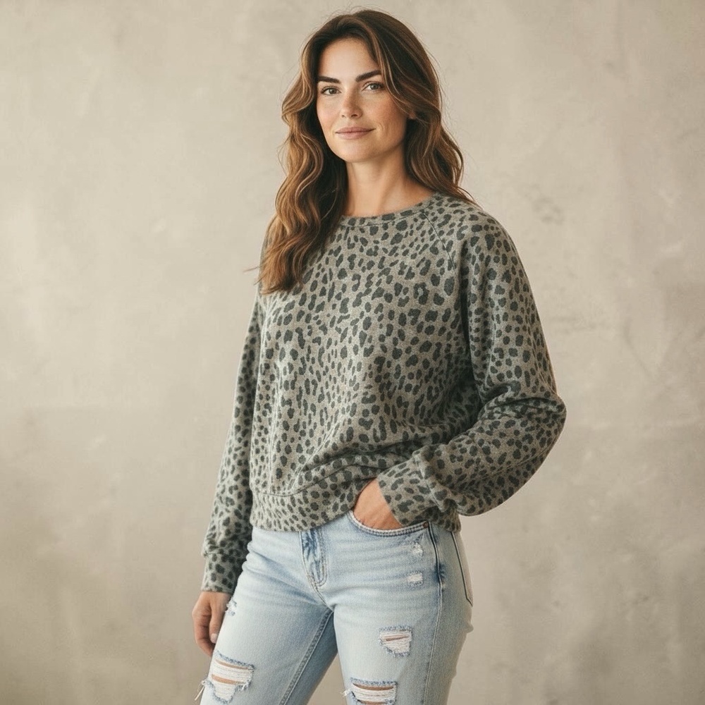 SUNDRY Grey Leopard Print Women's Pullover Top Size 2 Medium (Like New) - Picture 12 of 12